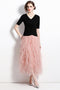 Runway Fashion 2-Pcs V-Neck Top With Cascading Ruffled Ankle Length A-line Skirt Dress