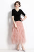 Runway Fashion 2-Pcs V-Neck Top With Cascading Ruffled Ankle Length A-line Skirt Dress
