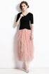 Runway Fashion 2-Pcs V-Neck Top With Cascading Ruffled Ankle Length A-line Skirt Dress