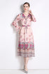 Elegantly Gorgeous French Style Ruffled V-Neck, Women's Elegant Pink Floral, Long Sleeve Office, Holiday, Party Dress