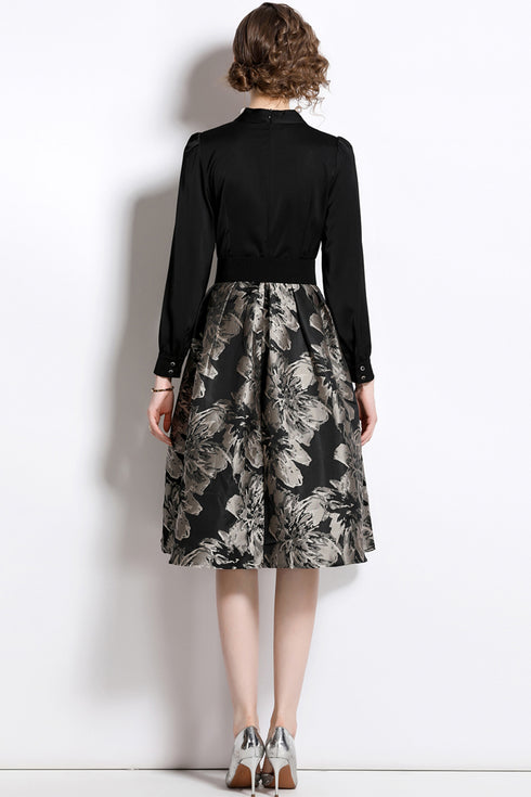 Runway Fashion Divine Jacquard A-Line, V-Neck, Long Sleeve, Belted Renaissance Party, Prom, Wedding Guest Dress