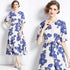 Elegant & Stylish Floral Print, Short Sleeve, Belted, A-Line Flared Enticing Vintage Daywear & Evening Vestidos