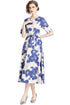 Elegant & Stylish Floral Print, Short Sleeve, Belted, A-Line Flared Enticing Vintage Daywear & Evening Vestidos