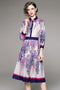 Enthralling Runway Fashion Floral Print, Collared, Elegant A-Line Vintage Party, Festive Women's Midi Dress