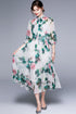 Runway Fashion Boho Chiffon Dress Bow-Neck, Lantern Sleeve, Floral Print Holiday, Cocktail, Party Women's Dress
