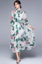 Runway Fashion Boho Chiffon Dress Bow-Neck, Lantern Sleeve, Floral Print Holiday, Cocktail, Party Women's Dress