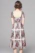 French Style Runway Fashion Alluring Floral Print Renaissance Party, Cocktail, Holiday's Spaghetti Strap Midi Dress