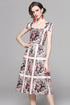 French Style Runway Fashion Alluring Floral Print Renaissance Party, Cocktail, Holiday's Spaghetti Strap Midi Dress