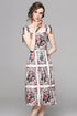French Style Runway Fashion Alluring Floral Print Renaissance Party, Cocktail, Holiday's Spaghetti Strap Midi Dress