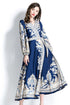 Vibrant & Elegant Women's Wrap V-Neck Long Puff Sleeve Floral Long Modest Maxi Holiday, Party Evening Dress - Blue