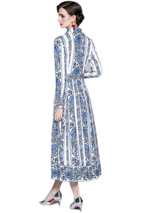 Classic & Enthralling Vintage Floral Print Collared, Long Sleeve, A-Line, Day and Evening Wear, Office & Party Dress