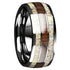 Silver Tungsten Ring Deer Antler Koa Wood Inlay 8mm Engagement Wedding Band
