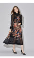 Breathtaking Beauty Runway Fashion Silk Floral Print, Exquisite Lace Neck, Long Sleeve, A-Line Cocktail, Party, Prom, Festival, Wedding Guest Renaissance Dress (Black)