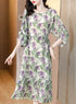 Enchanting Floral Long Sleeve Dress, Luxury Chic Ruffled Long Casual & Evening Women Dress
