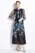 Gorgeous Floral Vintage Women's Maxi Dress, Mock Neck, Ruffled Trim, Long Sleeves, Chiffon Party, Cocktail, Festive Vestidos