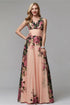 Glamorous Floral V-Neck, A-Line Pleated Empire Waist, Large Swing Stunning Prom, Party, Wedding Guest Floor Length Maxi Dress