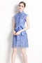 Magnificent & Exquisite Crochet Hollow Lace Dress, Mock Neck, Belted, Delicate A-line Prom, Party, Wedding Guest Dress