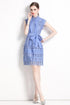 Magnificent & Exquisite Crochet Hollow Lace Dress, Mock Neck, Belted, Delicate A-line Prom, Party, Wedding Guest Dress