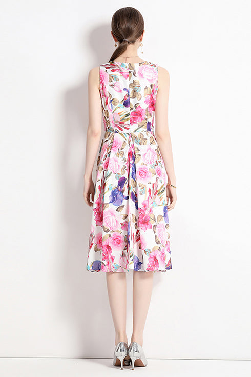 Adorable & Mesmerizing Floral Print Bohemian Jacquard O-Neck Sleeveless Chic Women Slim Midi Beach Holiday, Party, Cocktail, Wedding Guest, Prom Dress