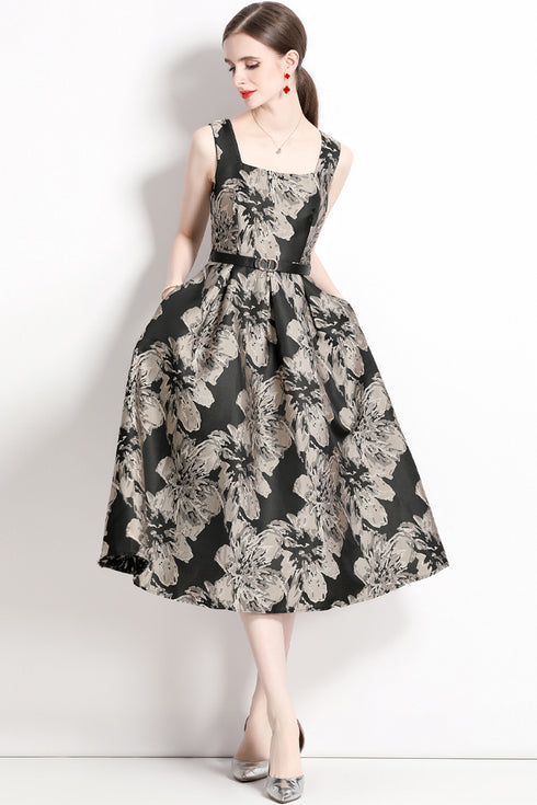 Runway Fashion Fall Jacquard Belted Retro Style Women's Dress, Party, Wedding Guest, Prom Vestidos