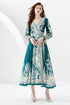 Runway Fashion Radiant Paisley Pattern Maxi Dress, Wrap V-Neck, Long Sleeve, Belted Party, Wedding Guest, Festive Robe