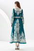 Runway Fashion Radiant Paisley Pattern Maxi Dress, Wrap V-Neck, Long Sleeve, Belted Party, Wedding Guest, Festive Robe