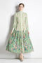 Alluring & Mesmerizing Floral Print Flowy Hem with Stand-Up Collar, Women Long Maxi Dress - Mint