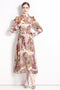 Runway Fashion Drop-Dead Gorgeous Abstract Print, Stand Collar, Long Sleeve Vintage A-Line Party, Cocktail Maxi Dress