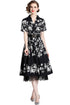 Runway Fashion Autumn Elegant Floral Dress, Collared V-Neck, Lace Trim, Belted, Cocktail, Party, Office & Eveningwear