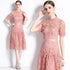 Gorgeous Pink High-End Exquisite Hollow Out Crochet Lace, O-Neck, Midi Elegant Party, Prom, Wedding Guest, Evening Women's Vestidos