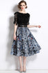 Knockout Runway Fashion Floral Print Off-Shoulder Lace top with High Rise A-Line Skirt 2-Pcs Holiday, Party Ensemble