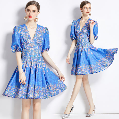 Graceful & Glowing V-Neck, Lantern Sleeve, Empire Waist Cocktail, Party, Prom Flowy Fairytale Dress