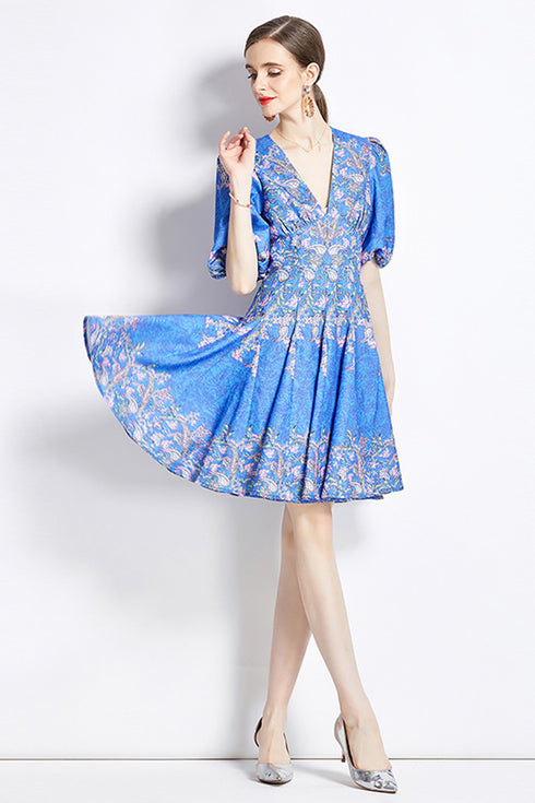 Graceful & Glowing V-Neck, Lantern Sleeve, Empire Waist Cocktail, Party, Prom Flowy Fairytale Dress