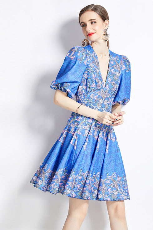 Graceful & Glowing V-Neck, Lantern Sleeve, Empire Waist Cocktail, Party, Prom Flowy Fairytale Dress