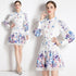 Designer Autumn Hollow Out Lace Patchwork, Mock Neck, Long Sleeve, Belted, Floral Print Office, Party Fab Women Dress