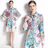 Vivid & Alluring Floral Designer Collared, Long Sleeve, Belted Slim A-Line Shirt Dress, Office, Party Dress