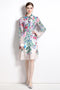 Vivid & Alluring Floral Designer Collared, Long Sleeve, Belted Slim A-Line Shirt Dress, Office, Party Dress