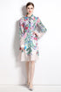 Vivid & Alluring Floral Designer Collared, Long Sleeve, Belted Slim A-Line Shirt Dress, Office, Party Dress