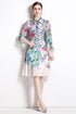 Vivid & Alluring Floral Designer Collared, Long Sleeve, Belted Slim A-Line Shirt Dress, Office, Party Dress