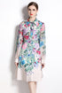 Vivid & Alluring Floral Designer Collared, Long Sleeve, Belted Slim A-Line Shirt Dress, Office, Party Dress