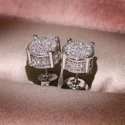 Exquisite Silver Paved Shiny Cubic Zirconia Stud Earring For Men & Women