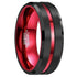 Brushed Black with Red Grooved Center Comfort Fit 8mm Tungsten Wedding Band