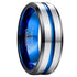 Brushed Silver with Blue Grooved Center Beveled-Edges 8mm Tungsten Wedding Band