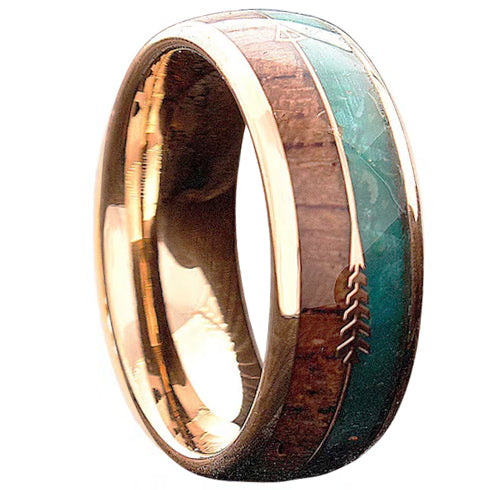 Cupid Arrow Green Malachite & Koa Wood Inlay 8mm Tungsten Wedding Band