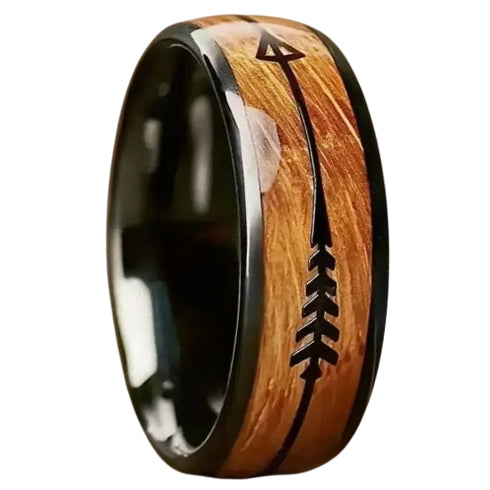 Cupid's Arrow Whiskey Barrel Wood Comfort-Fit 8mm Tungsten Wedding Band