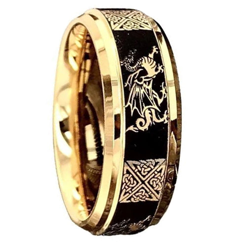Tungsten Gold Black Dragon Celtic Knot Engraved Engagement 8mm Wedding Band