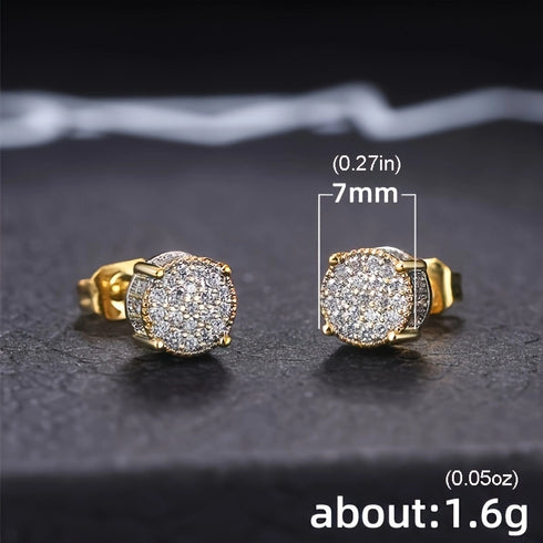 2 Pairs Gold & Silver Micro Pave 14K Gold Plated Cubic Zirconia Men & Women Stud Earrings
