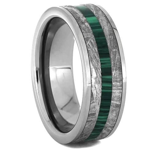 Malachite & Meteorite Inlay Comfort-Fit 8mm Titanium Wedding Band