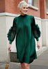 Runway Fashion Drop-Dead Gorgeous Petal Ruffled Sleeve, Mock Neck, Pleated Party, Festive Vintage Women's Dress