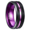 Brushed Black Purple Grooved Center Beveled Edges 8mm Tungsten Wedding Band
